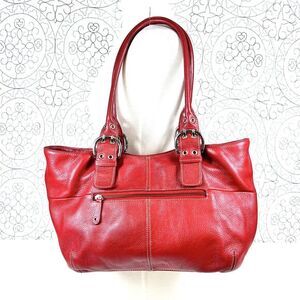 Tignanello Perfect 10 French Bag‎ Lipstick Red Leather Double Handle Satchel